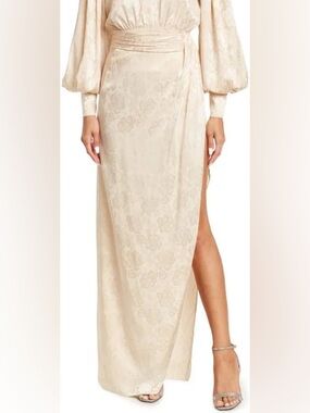Ronny Kobo Blythe Pearled Ivory Silk Floral Jacquard Maxi Skirt S NWOT